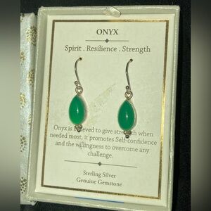 SHIVAM INDIA GENUINE GEMSTONE GREEN ONYX STERLING SILVER EARRINGS